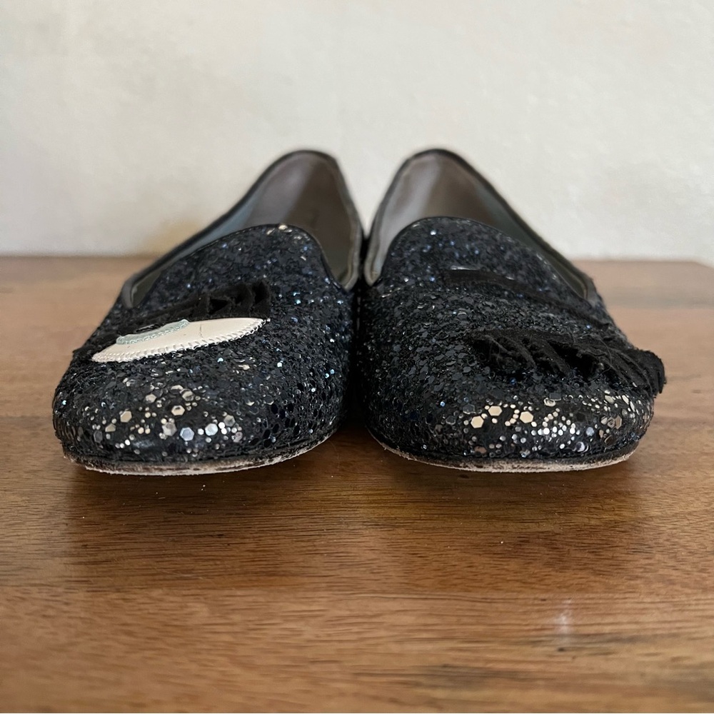 Chiara Ferragni Black Glitter Eyelash Slip-On Flats - Picture 3 of 10